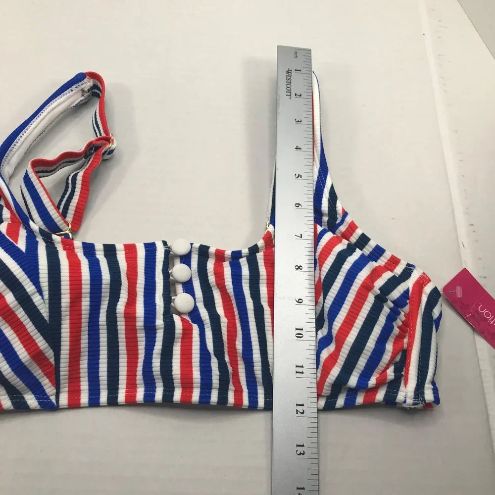 Xhilaration Junior's Size XL 12-14 Swim Top Red, White, Blue Stripe New